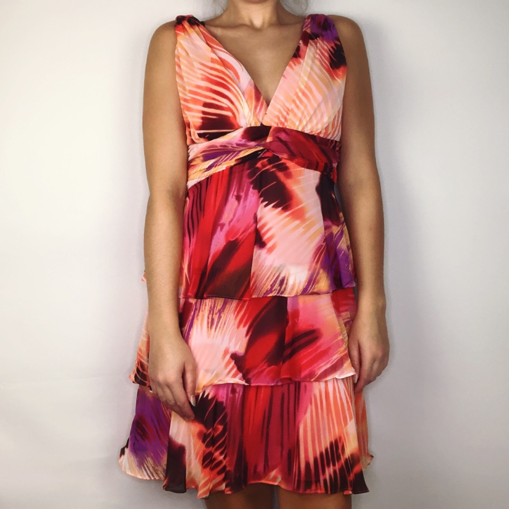 BISOU BISOU Floral Mini Dress Layered 8 Pink